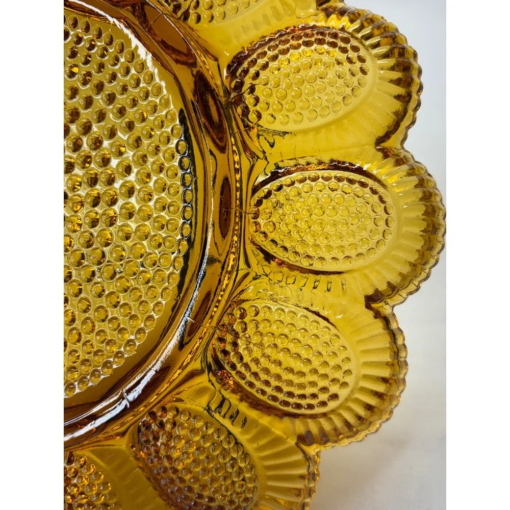 VTG Indiana Glass Tiara Hobnail Amber Deviled Egg Plate Scalloped 15 Slot 11